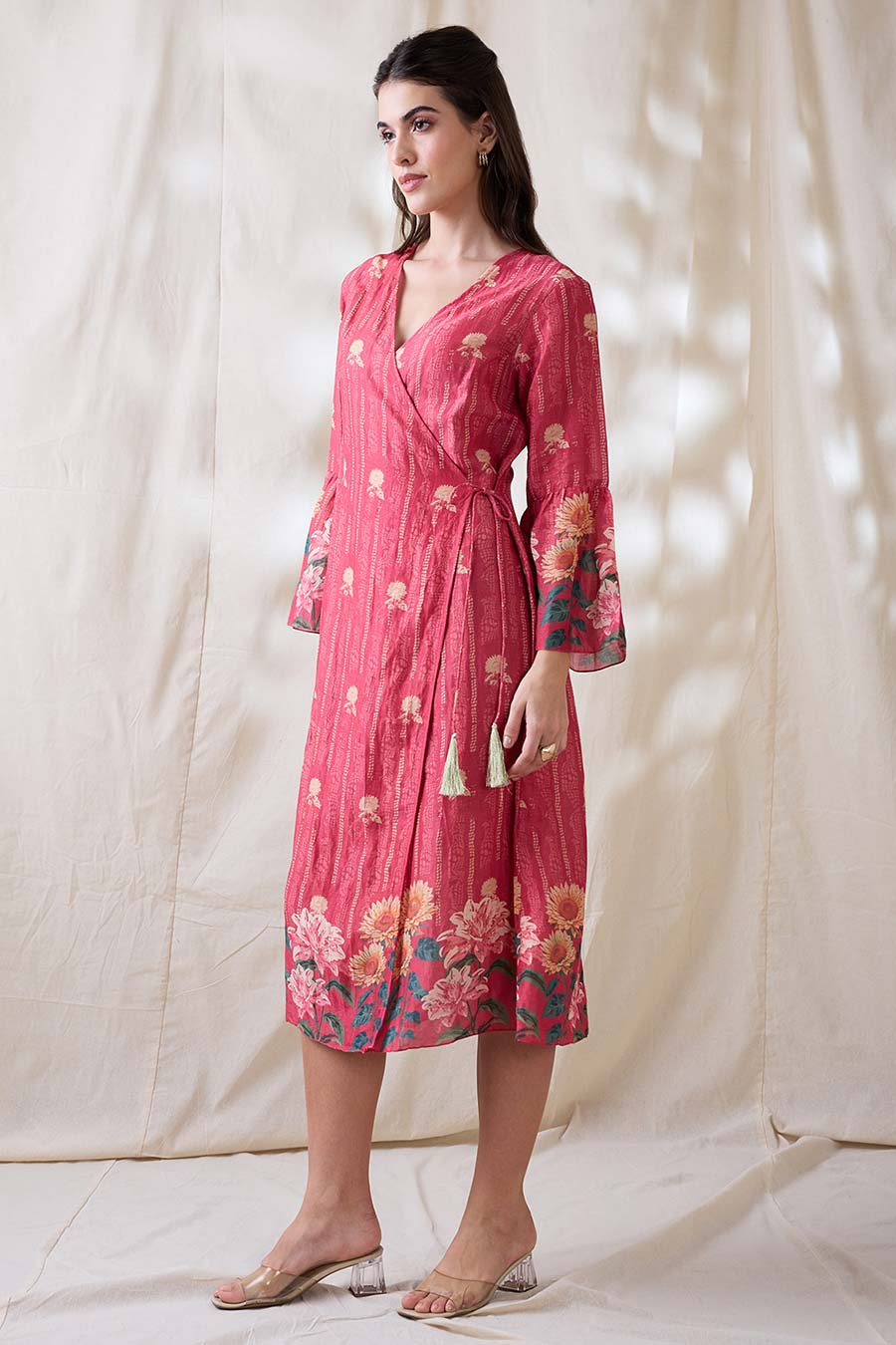 Pink Ravya Printed Angrakha Midi Dress