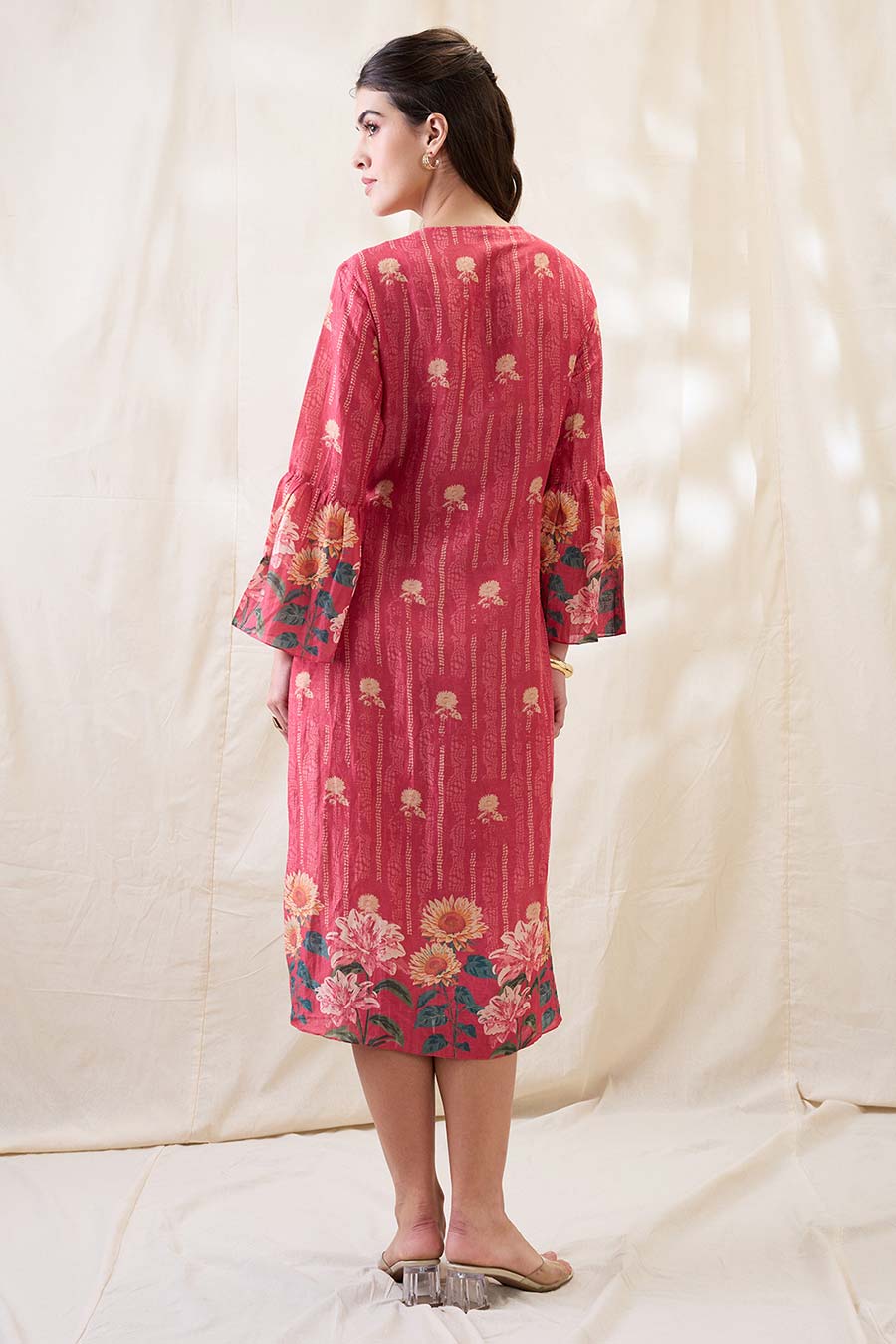 Pink Ravya Printed Angrakha Midi Dress
