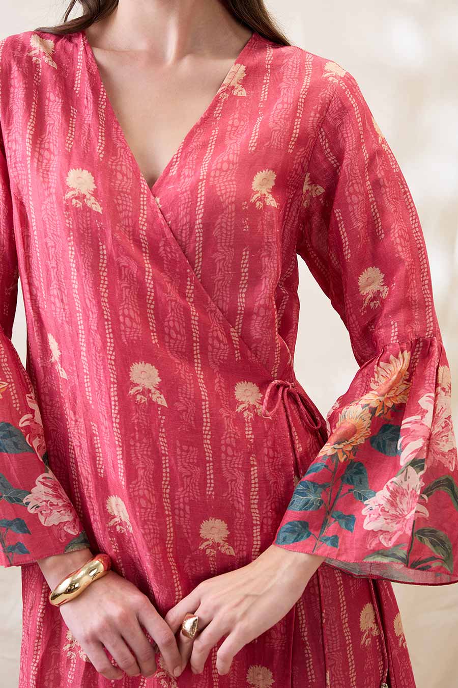 Pink Ravya Printed Angrakha Midi Dress