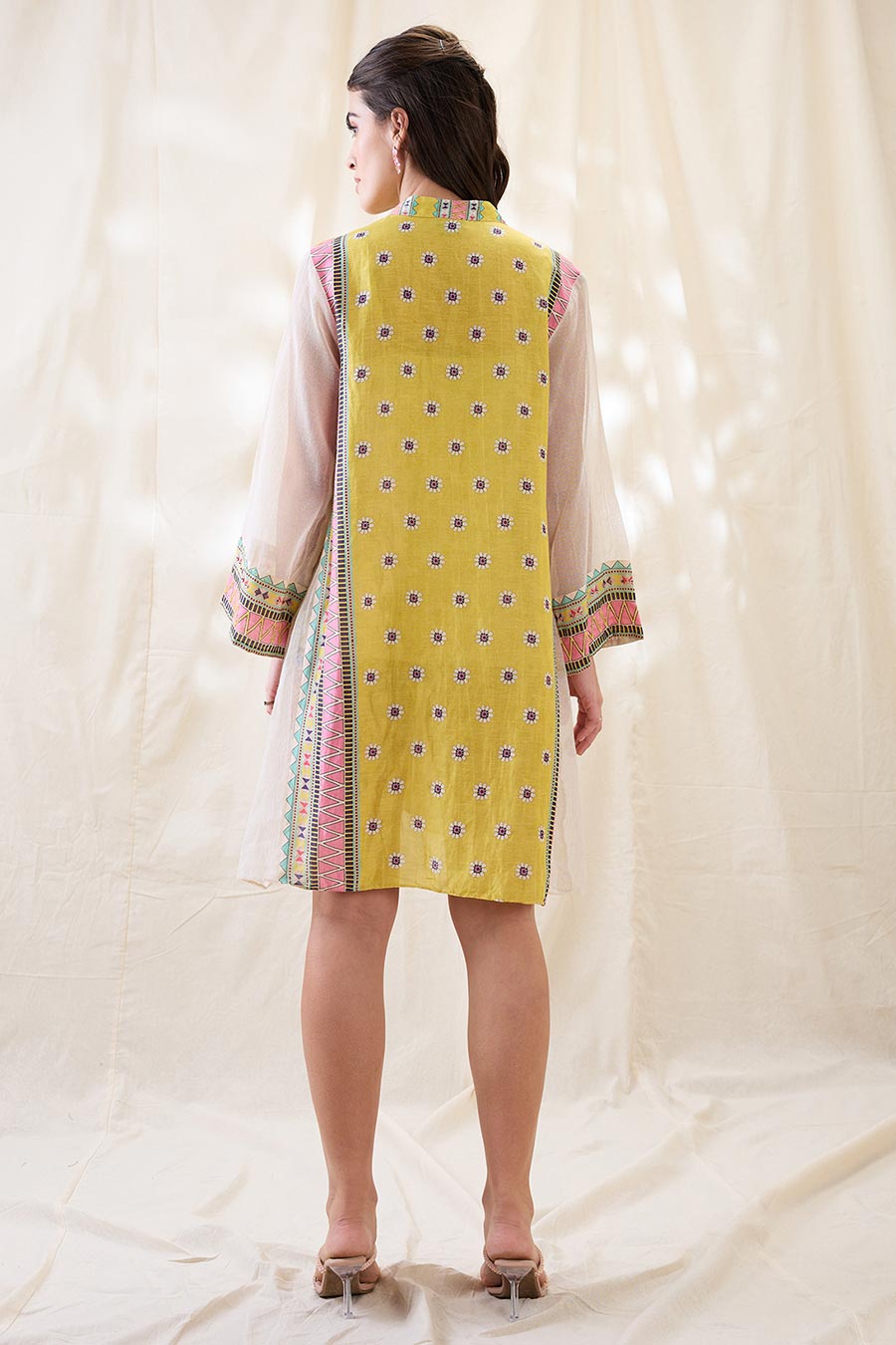 Yellow Nooma Embellished A-Line Shirt Dress