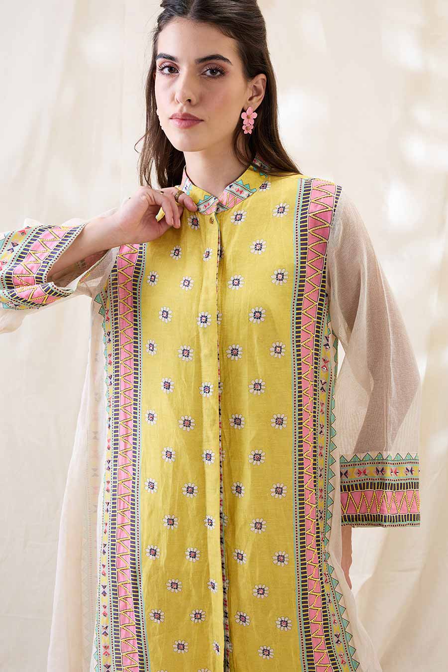 Yellow Nooma Embellished A-Line Shirt Dress