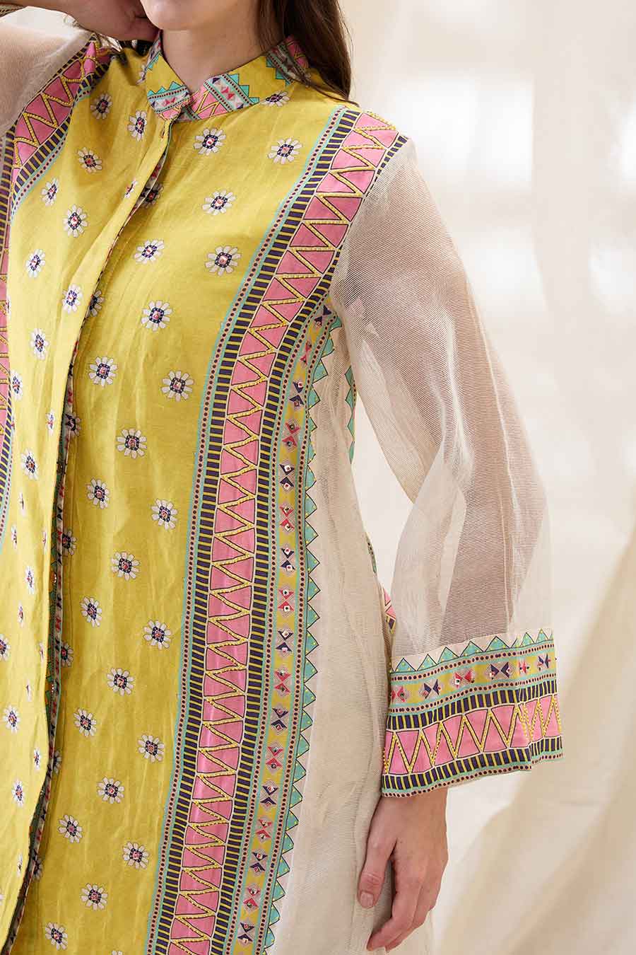 Yellow Nooma Embellished A-Line Shirt Dress