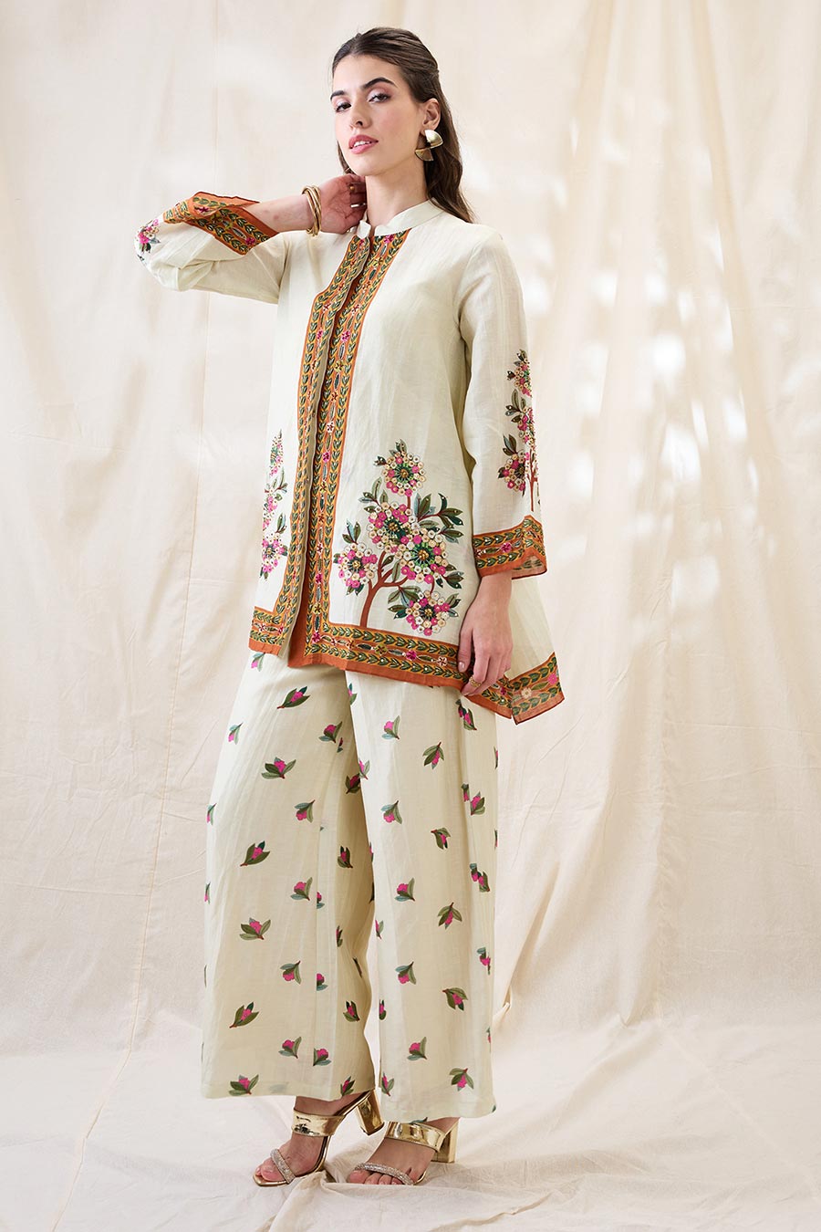 Beige Gulazaar Embroidered Co-Ord Set
