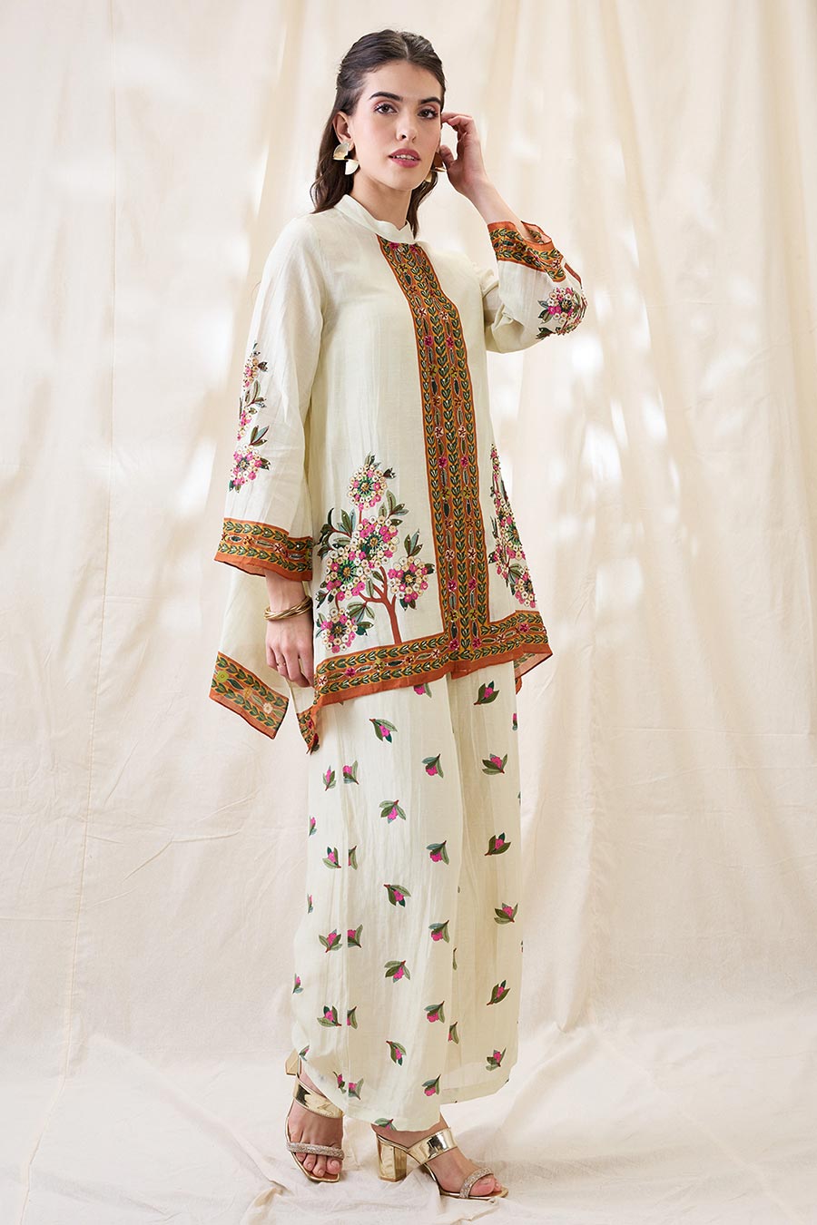 Beige Gulazaar Embroidered Co-Ord Set