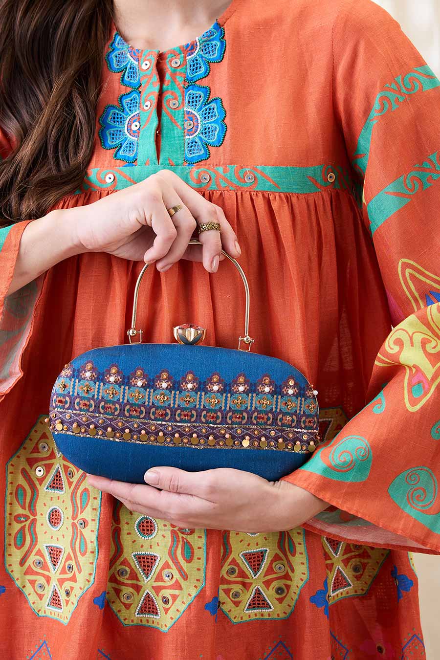 Blue Orani Embellished Clutch Bag