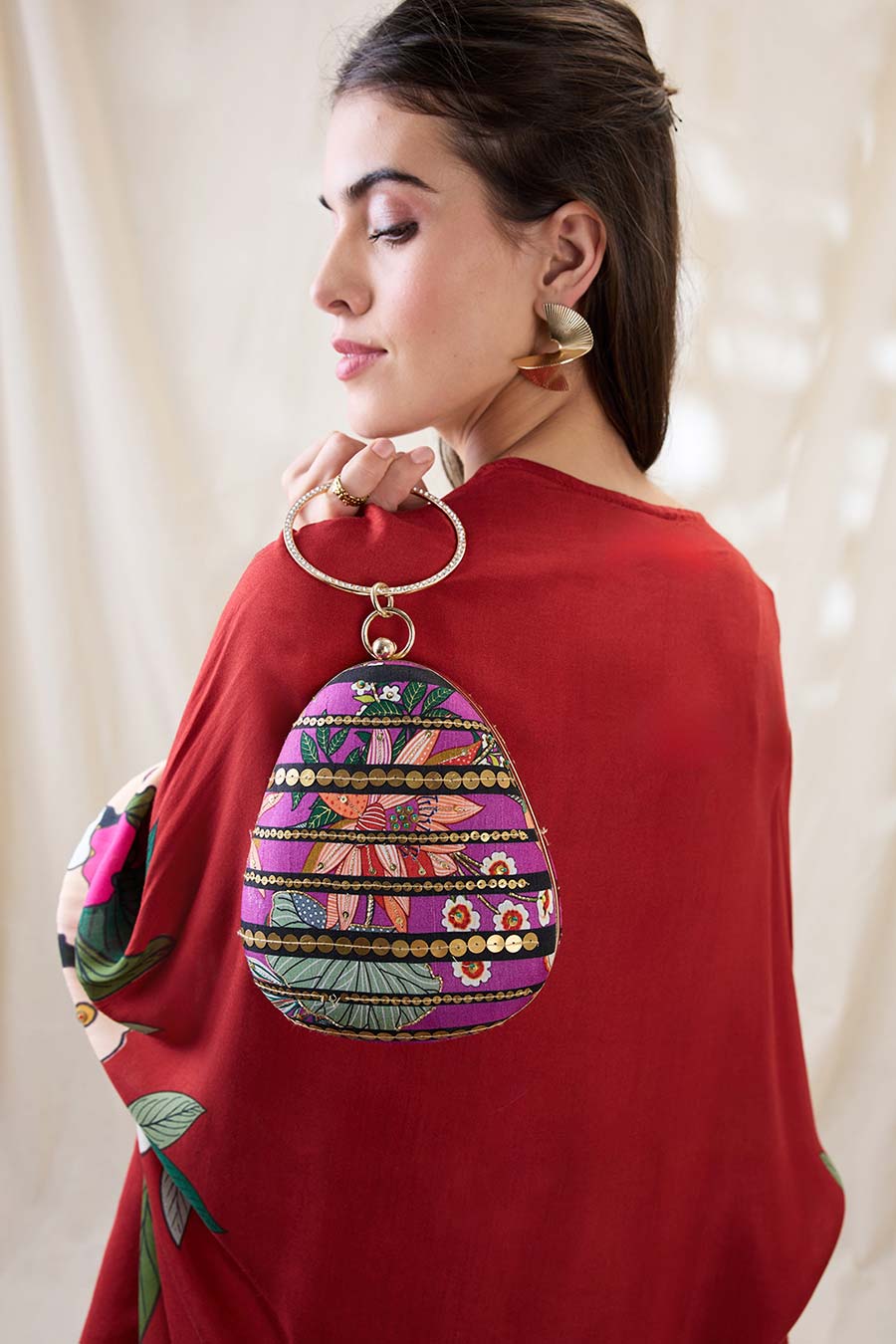 Purple Aarani Embellished Cluth Bag