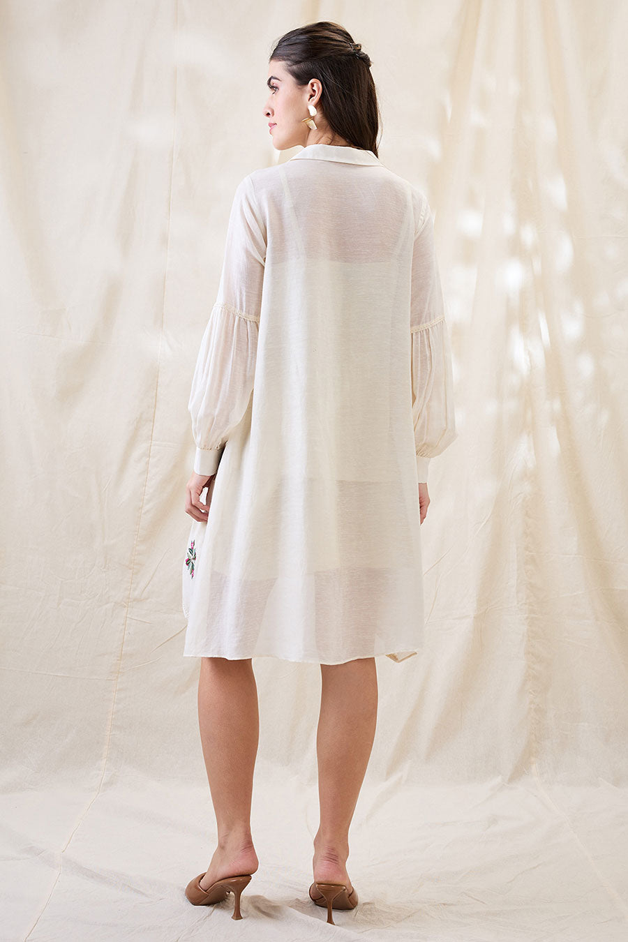 White Gulzaar Applique A-Line Shirt Dress
