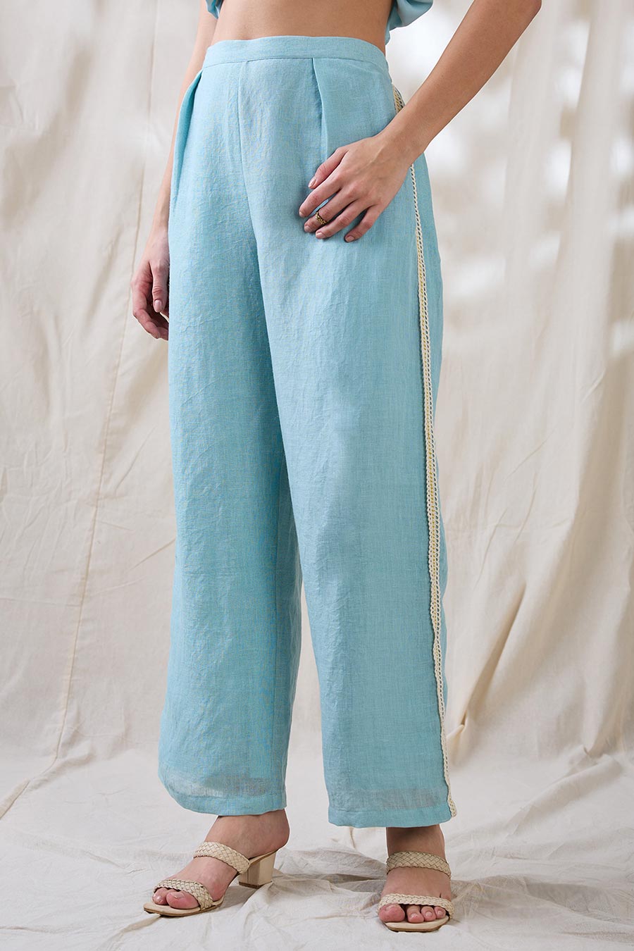Blue Linen Gulzaar Applique Co-Ord Set