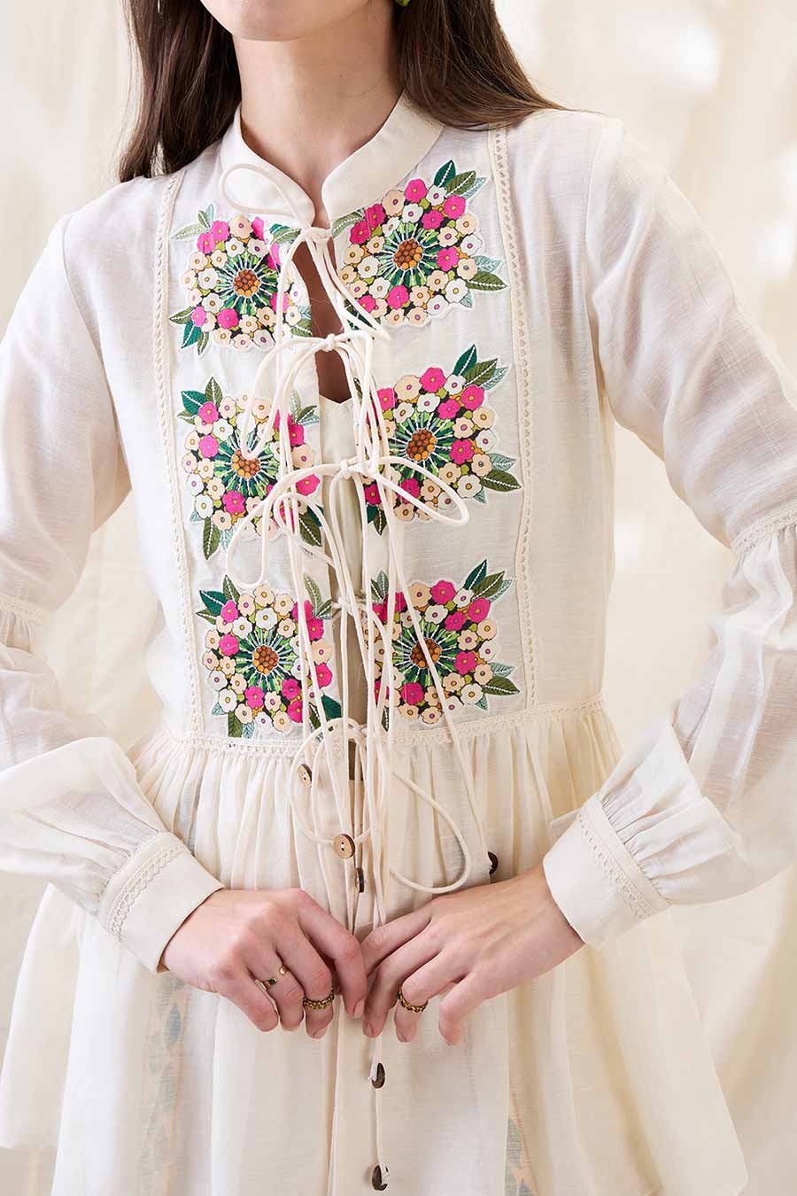 White Linen Gulzaar Applique Co-Ord Set
