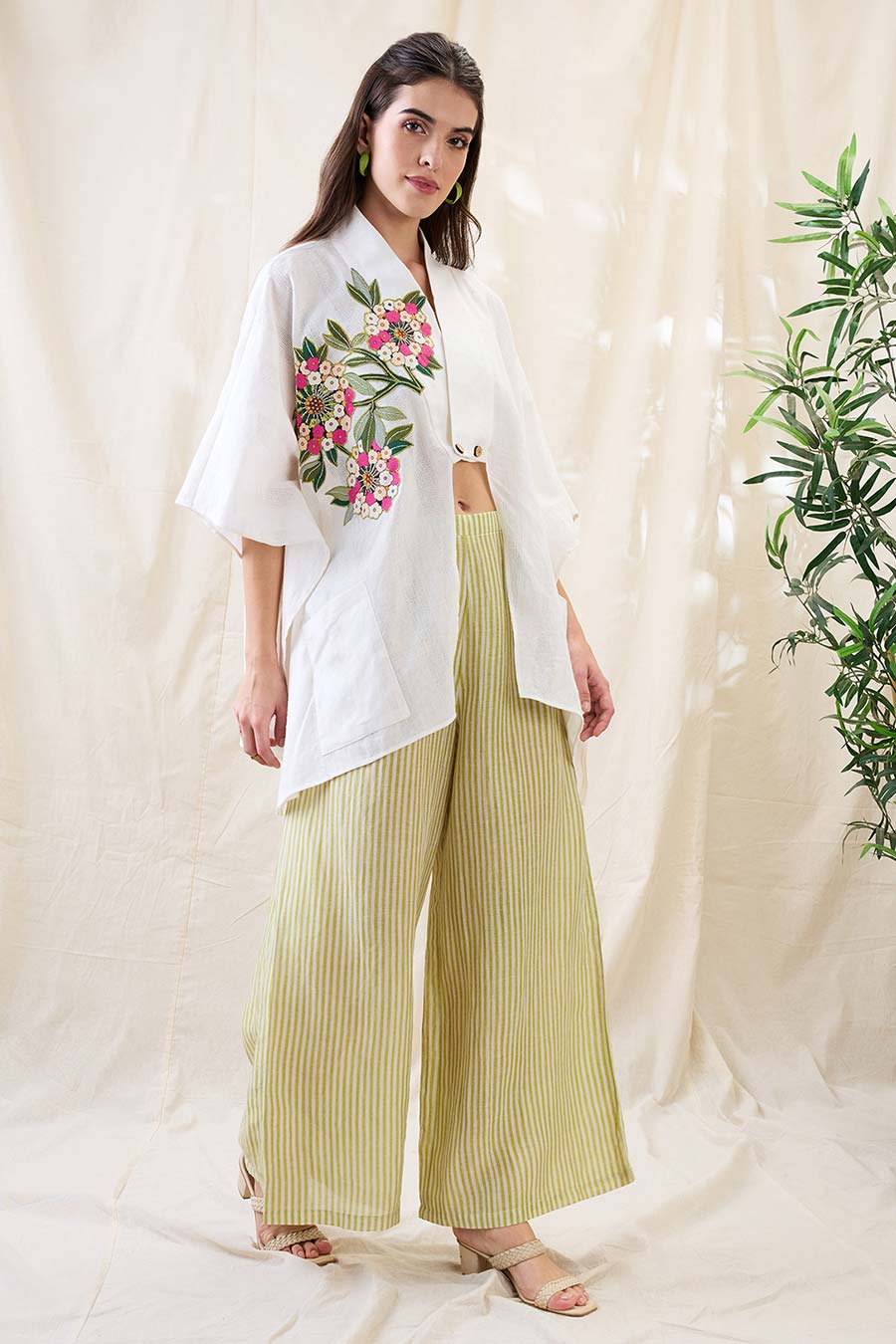 White Printed Gulzaar Appliqued Co-Ord Set