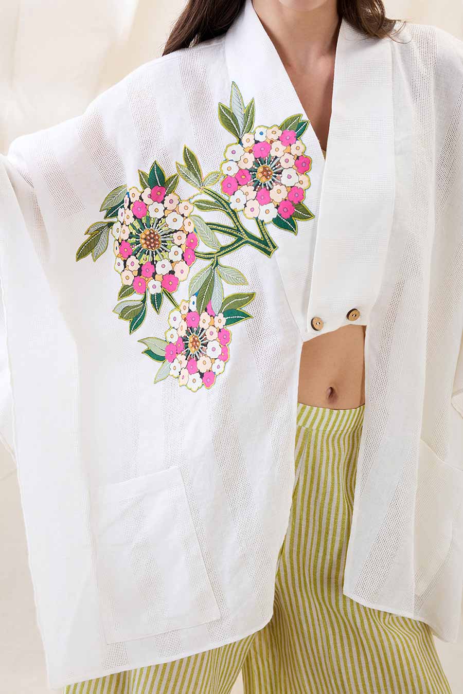 White Printed Gulzaar Appliqued Co-Ord Set