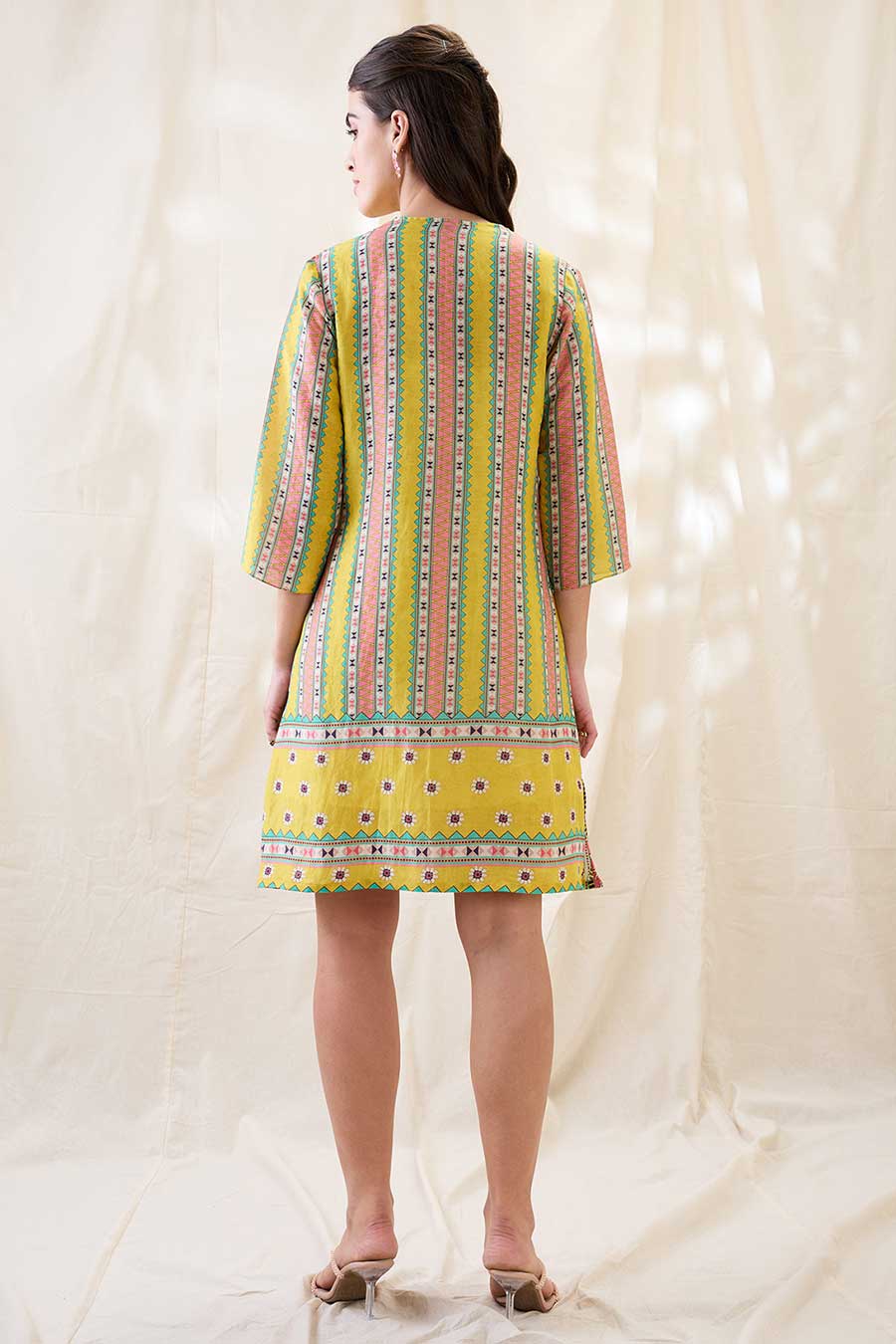 Yellow Nooma Printed Angrakha Midi Dress