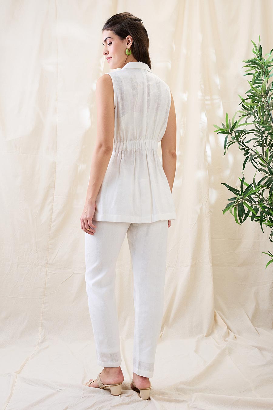 White Linen Gulzaar Appliqued Co-Ord Set