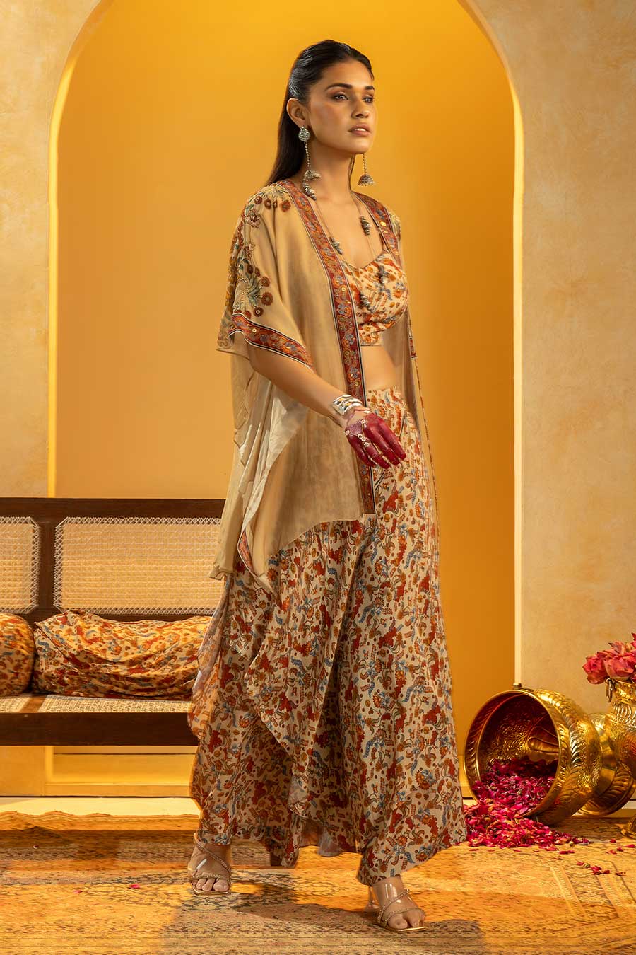 Rangtara Embellished Co-Ord Set With Cape