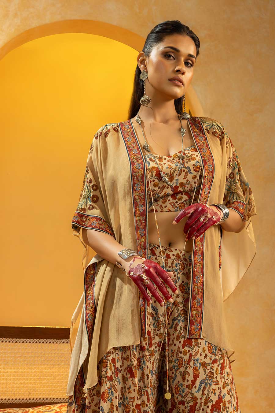 Rangtara Embellished Co-Ord Set With Cape