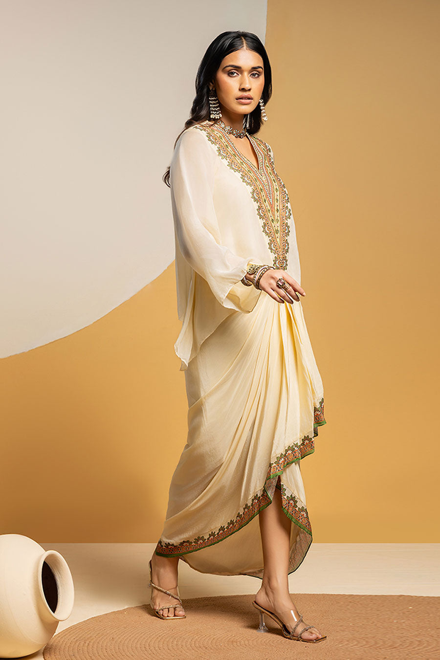 Taarani White Embellished Top & Skirt Set