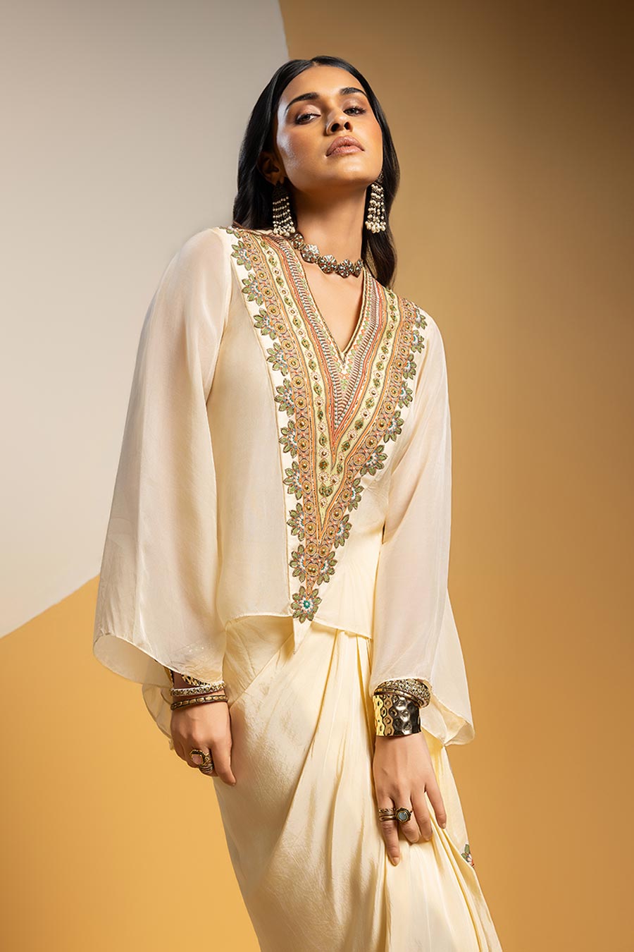 Taarani White Embellished Top & Skirt Set