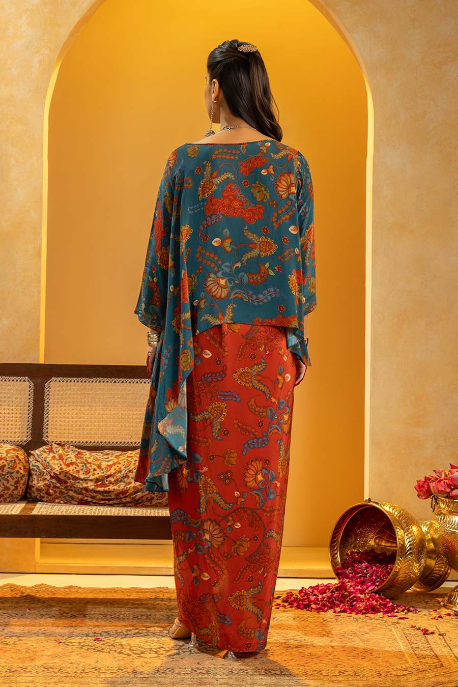 Rangtara Embellished Top & Drape Skirt Set