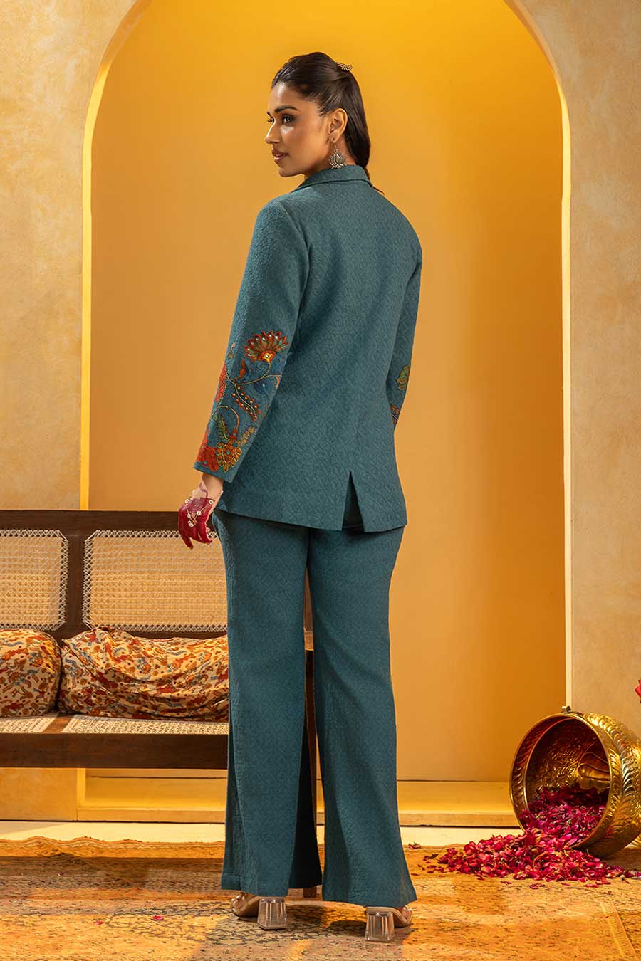 Rangtara Blue Appliqued Blazer Co-Ord Set