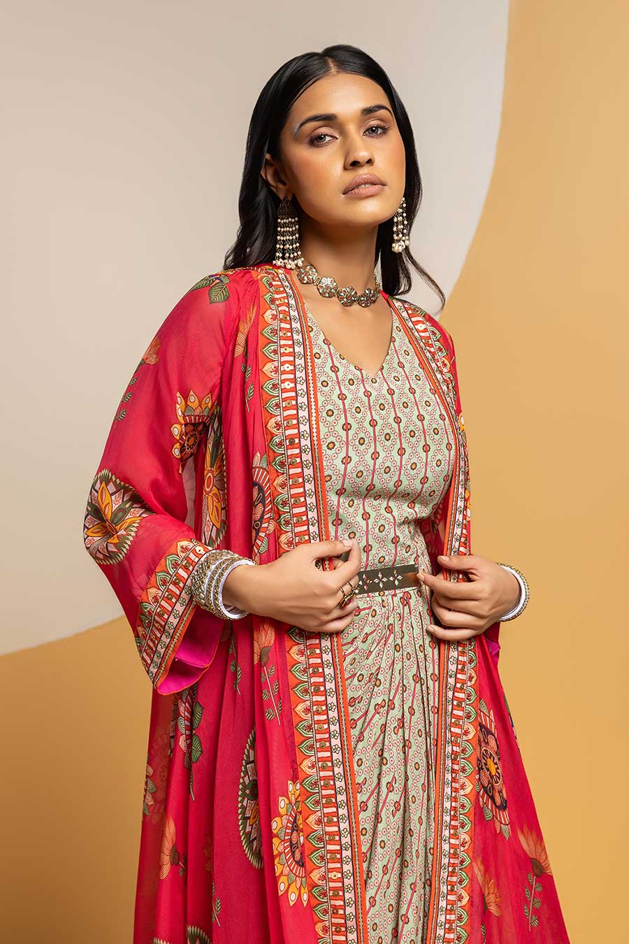 Taarani Drape Dress & Embellished Jacket Set