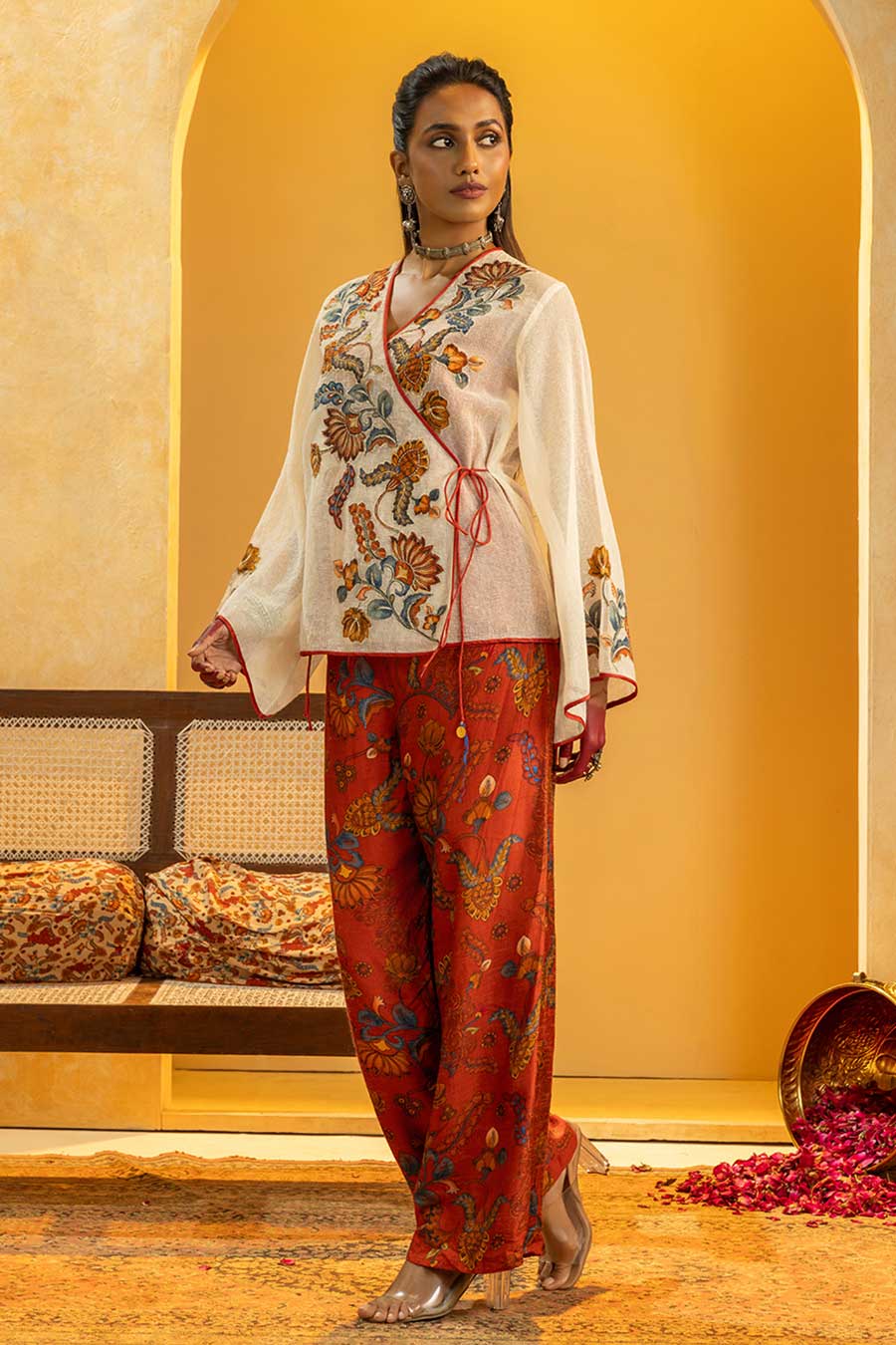 Rangtara Maroon Co-Ord Set with Appliqued Top