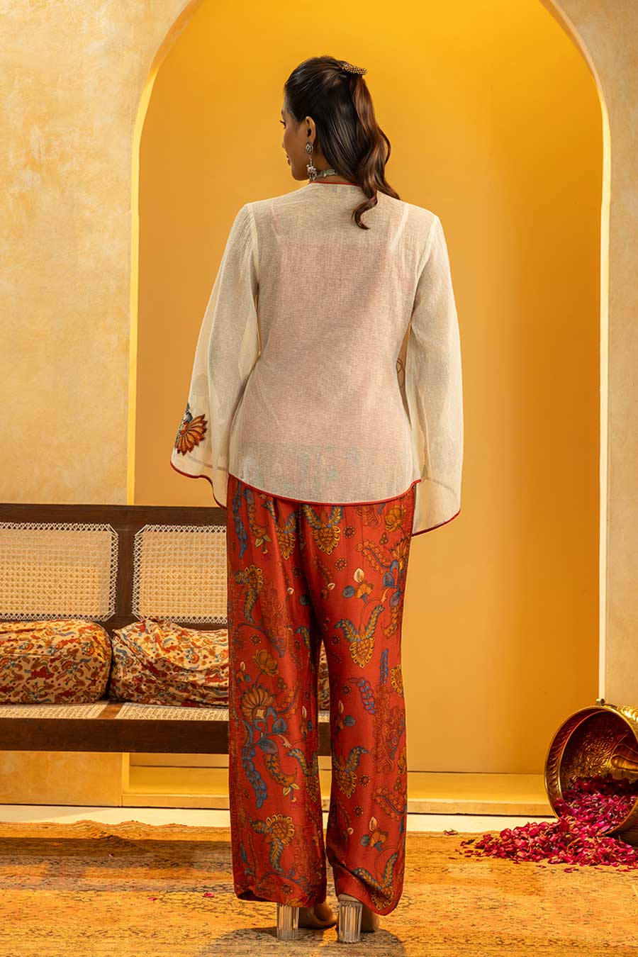 Rangtara Maroon Co-Ord Set with Appliqued Top