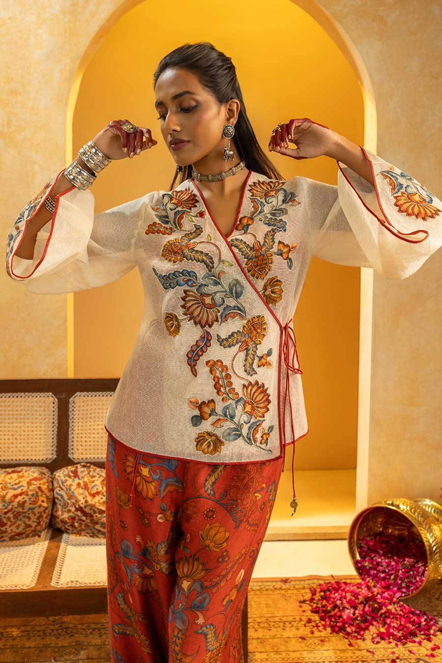 Rangtara Maroon Co-Ord Set with Appliqued Top