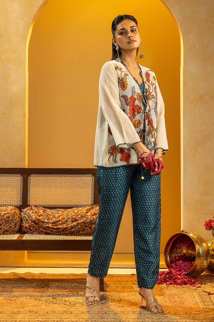 Rangtara Blue Co-Ord Set with Appliqued Top