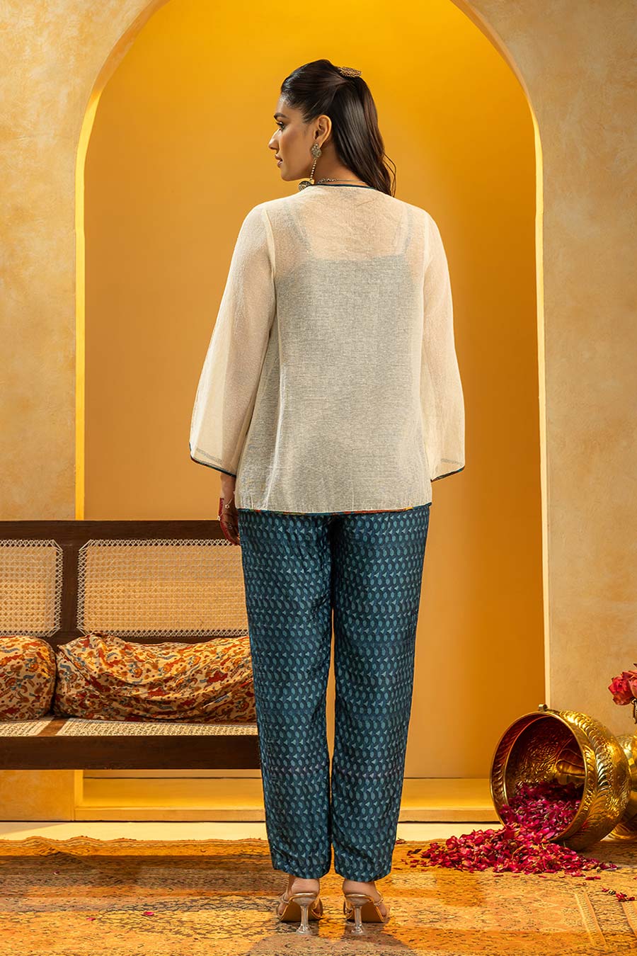 Rangtara Blue Co-Ord Set with Appliqued Top