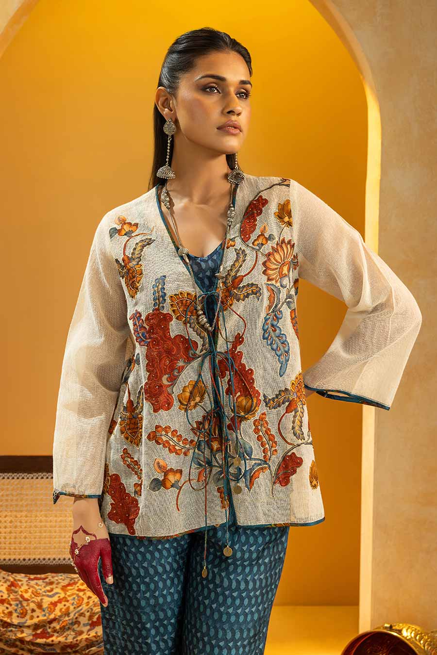 Rangtara Blue Co-Ord Set with Appliqued Top