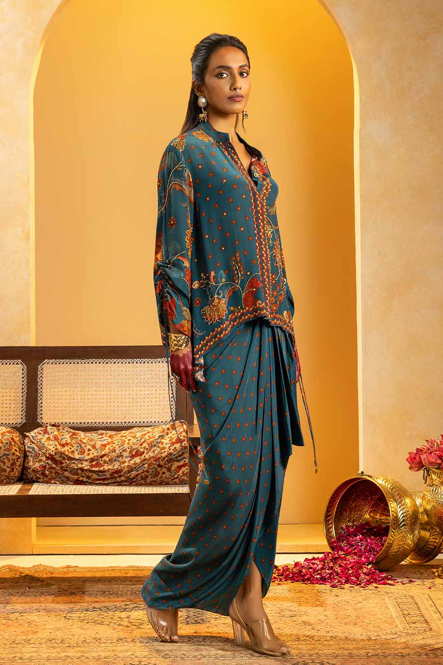 Rangtara Embellished Jacket & Drape Skirt Set