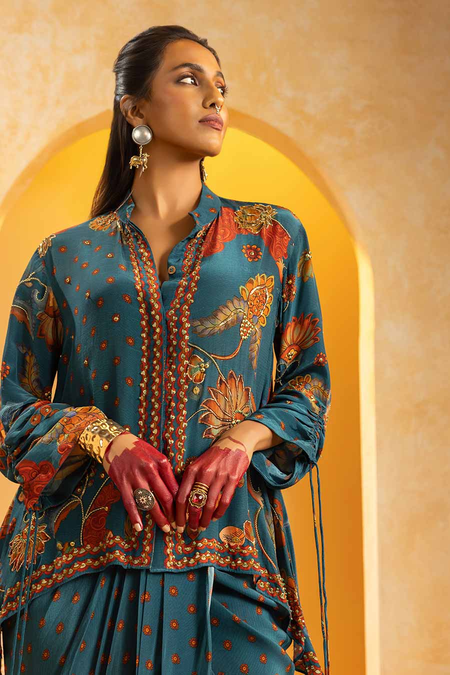 Rangtara Embellished Jacket & Drape Skirt Set