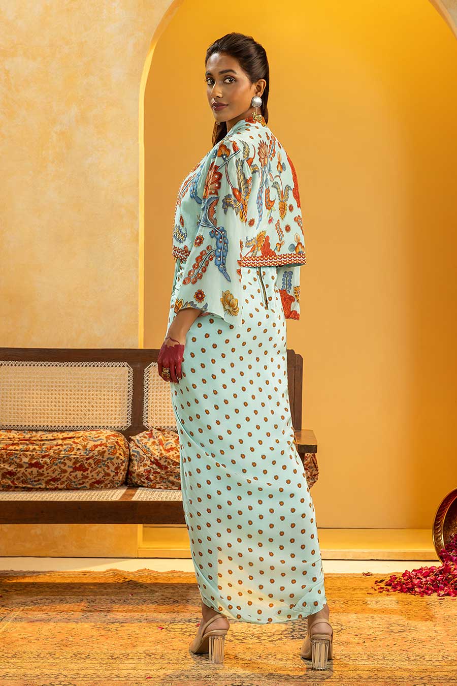 Rangtara Drape Dress & Embellished Jacket Set