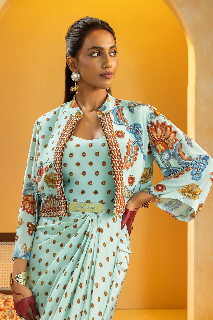 Rangtara Drape Dress & Embellished Jacket Set