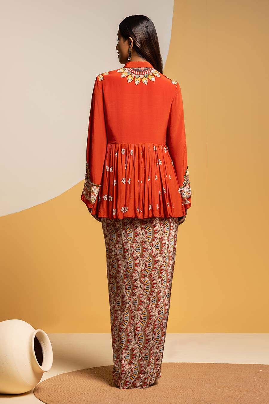 Taarani Embellished Top & Drape Skirt Set