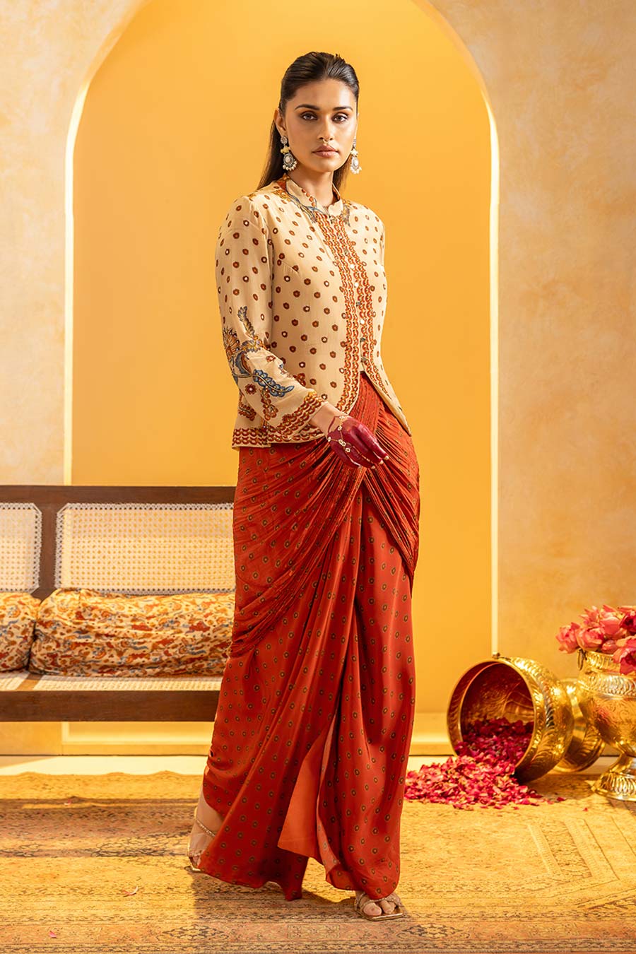 Rangtara Embellished Jacket & Drape Skirt Set