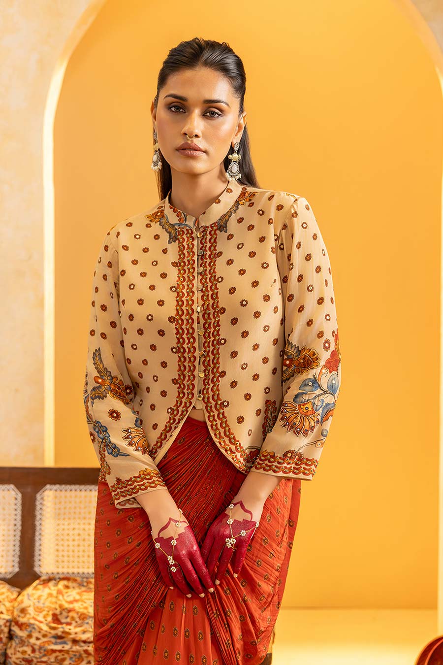 Rangtara Embellished Jacket & Drape Skirt Set