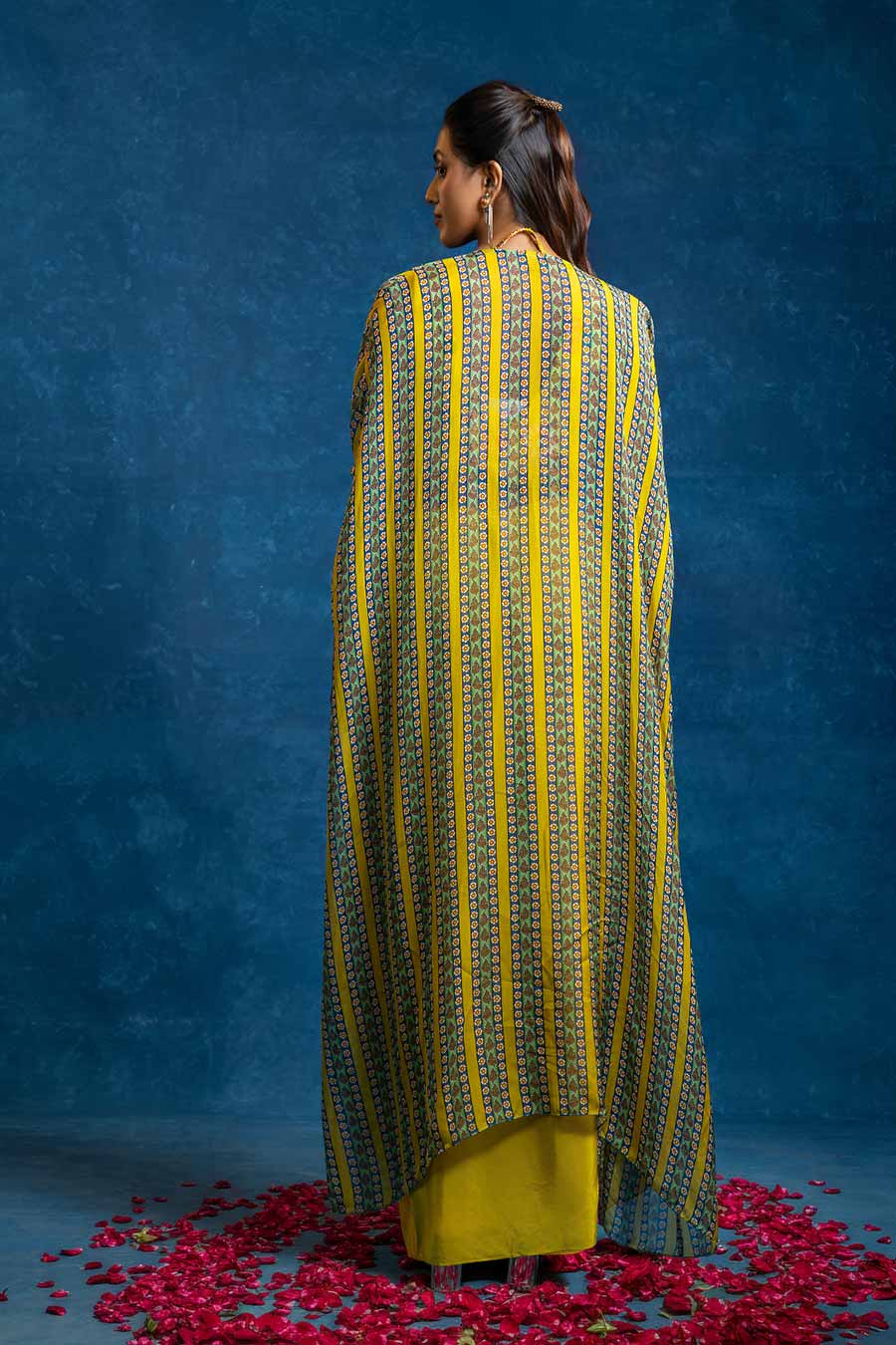 Aarani Yellow Embellished Skirt Set With Cape