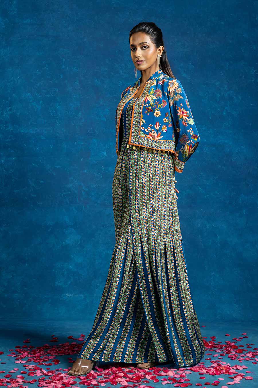 Aarani Blue Embellished Jumpsuit & Jacket Set