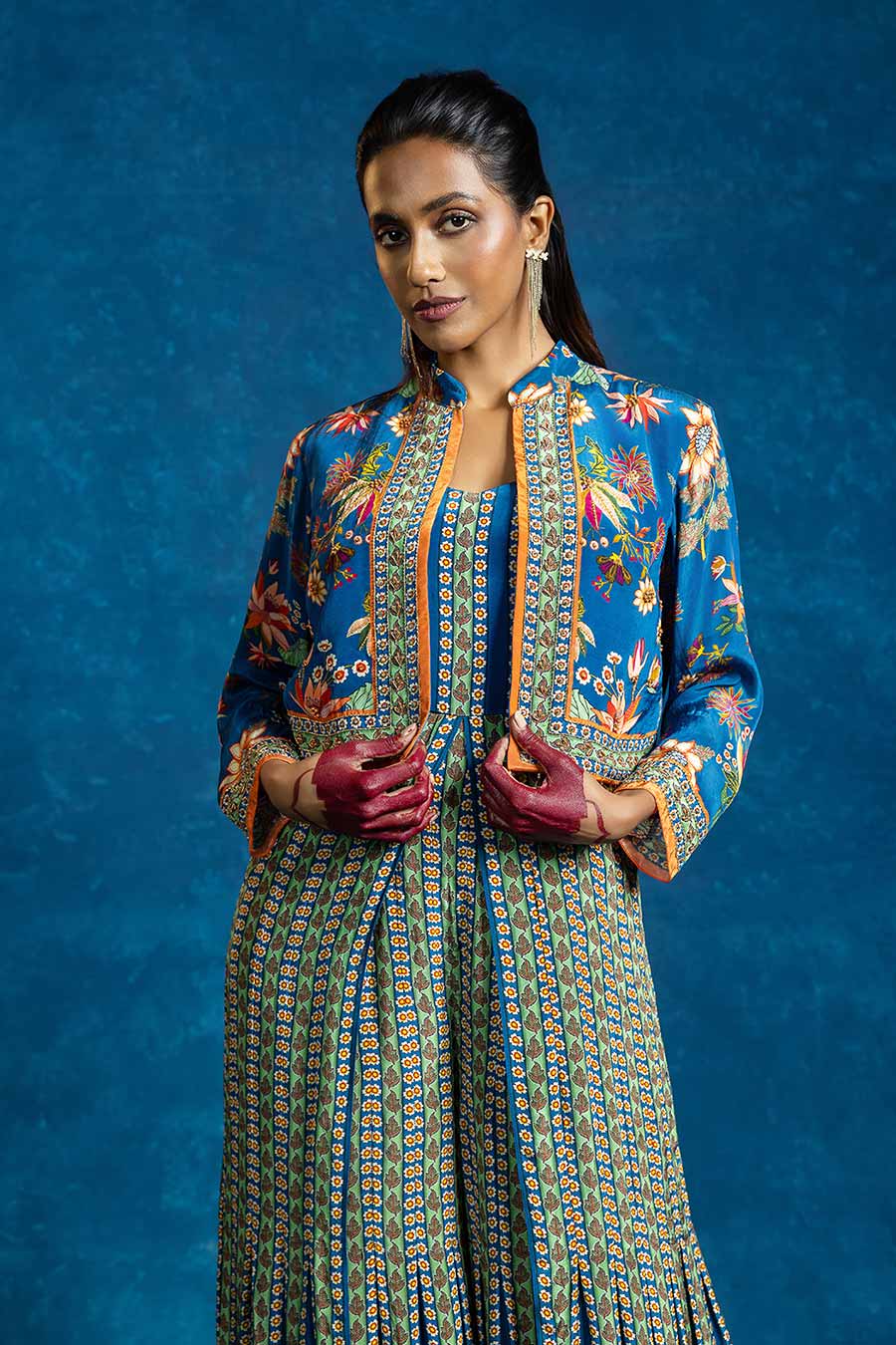 Aarani Blue Embellished Jumpsuit & Jacket Set