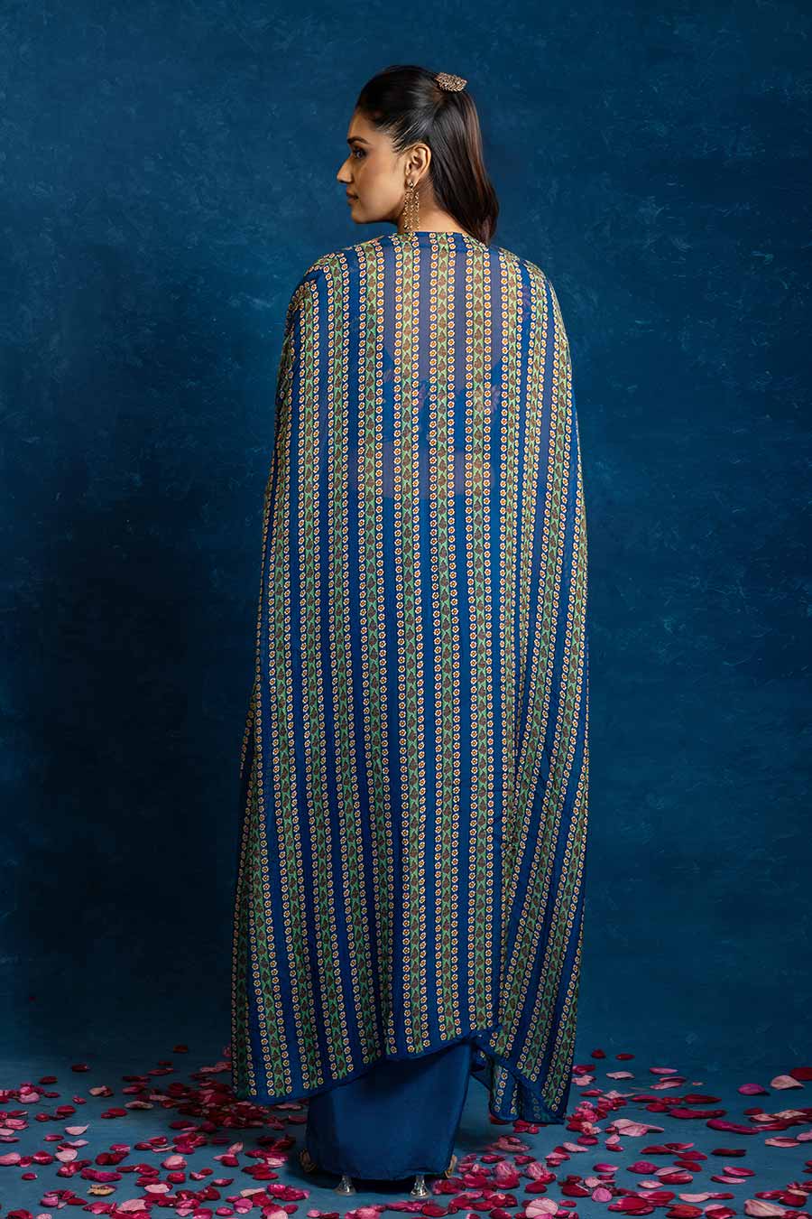 Aarani Blue Embellished Skirt Set With Cape