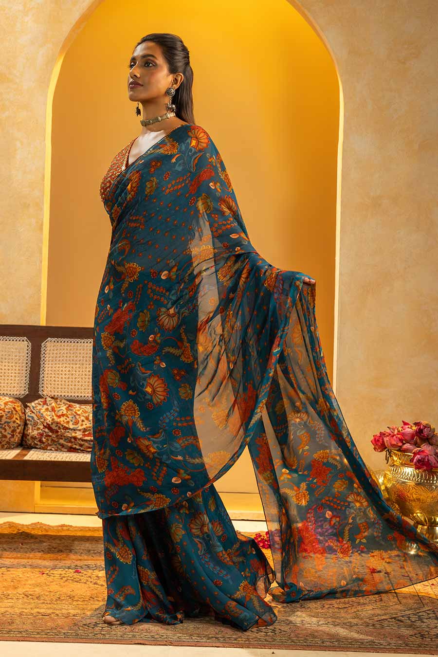 Rangtara Embellished Pre-Stitched Saree & Blouse Set