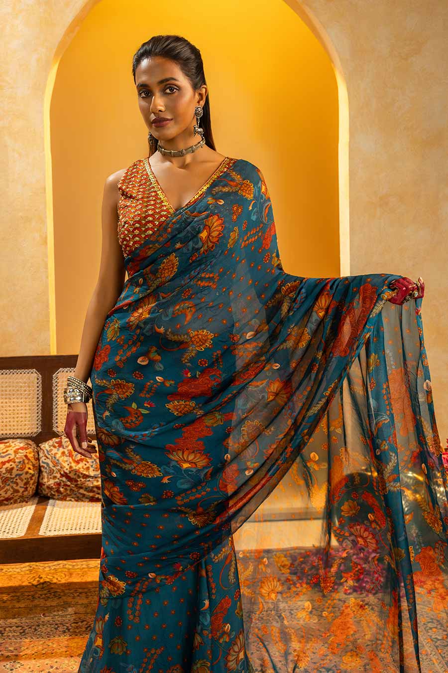 Rangtara Embellished Pre-Stitched Saree & Blouse Set