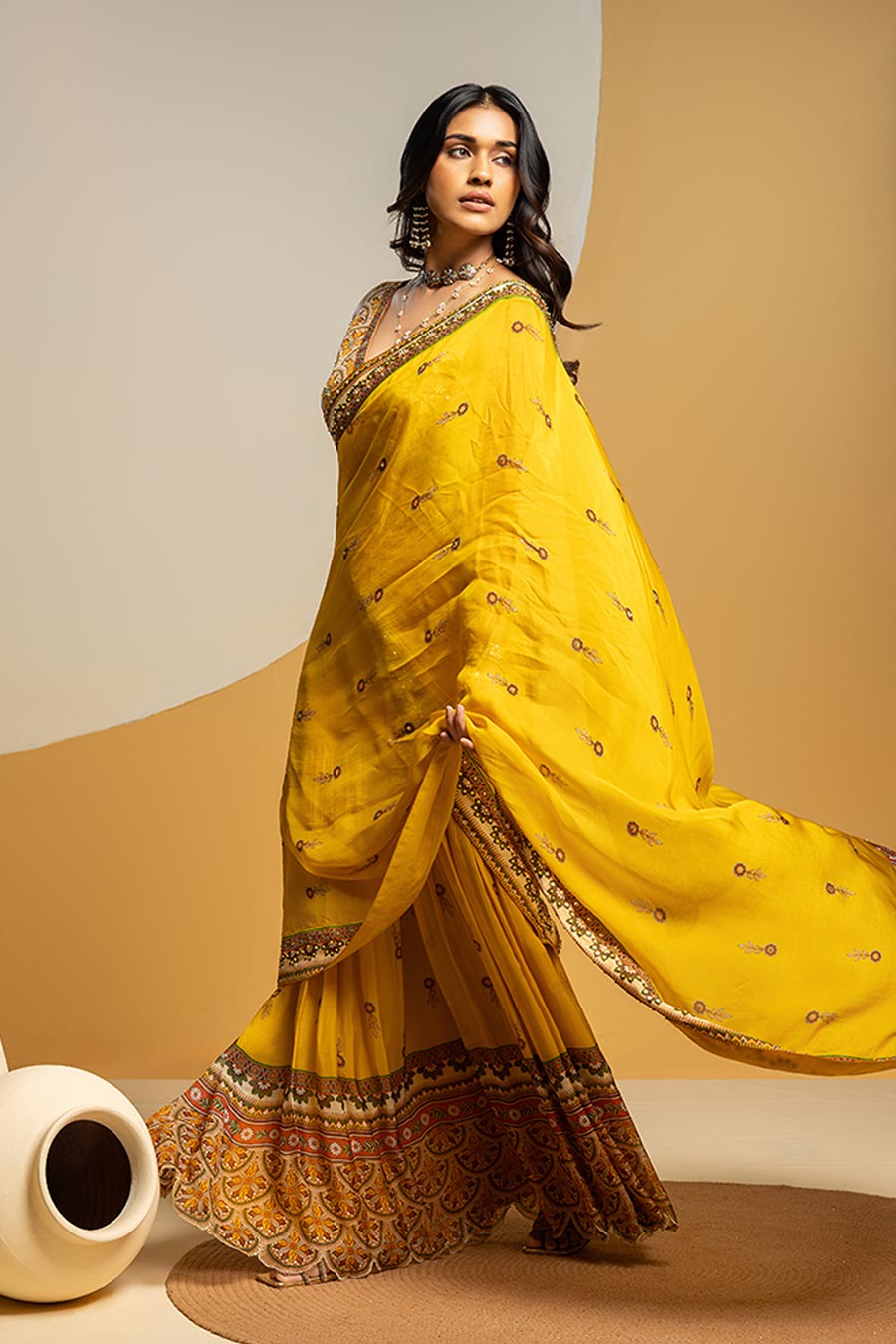 Taarani Embellished Pre-Stitched Saree & Blouse Set