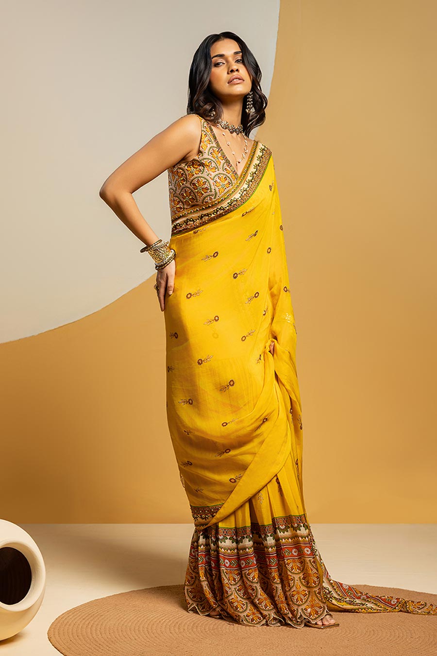 Taarani Embellished Pre-Stitched Saree & Blouse Set