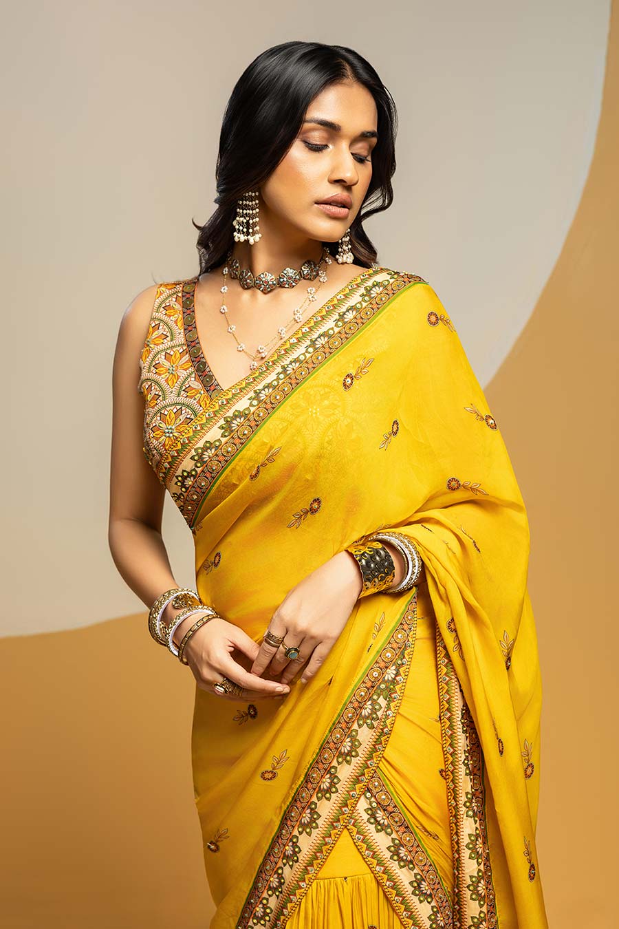 Taarani Embellished Pre-Stitched Saree & Blouse Set