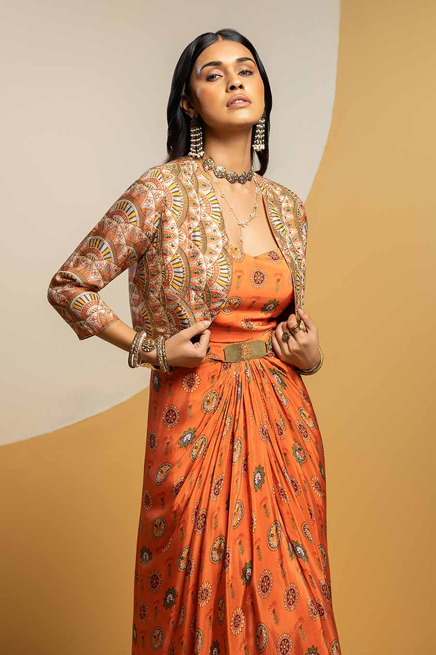 Taarani Embellished Drape Dress & Jacket Set