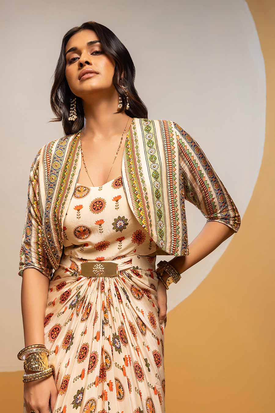 Taarani Embellished Drape Dress & Jacket Set