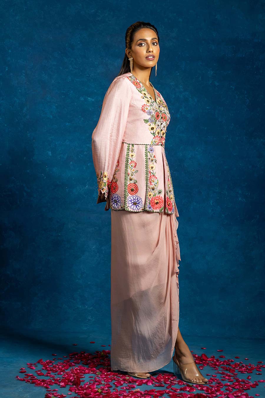 Baghira Pink Embellished Panelled Top & Skirt Set