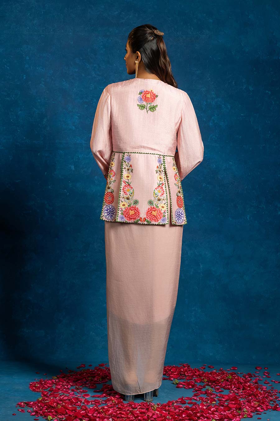 Baghira Pink Embellished Panelled Top & Skirt Set
